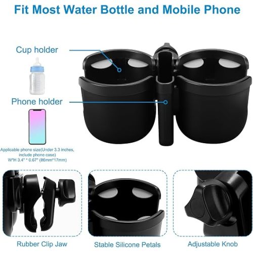 Accmor Stroller Cup Holder with Phone Holder, Bike Cup Holder, Universal Cup Holder for Uppababy Nuna Doona Strollers, 2-in-1 Cup Holder for Walker, Wheelchair, Scooter