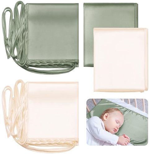 Hosuly 2 Pcs Satin Bassinet Sheet Baby Hair Soft Silk Feeling Sheet Baby Bassinet for Rectangle Cradle Pad Mattress Boys Girls Newborn Infant(Coffee, Khaki)