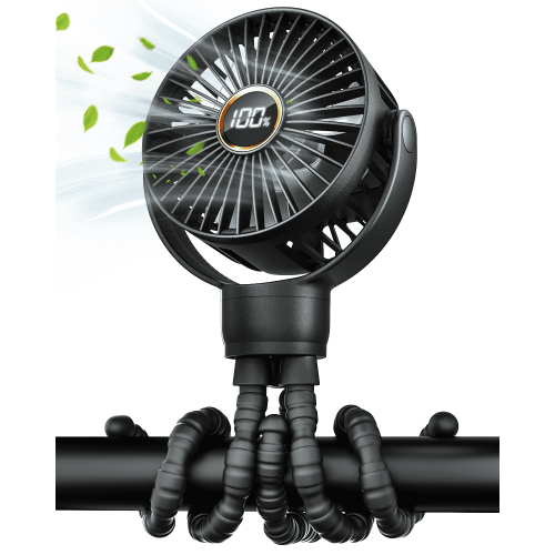 FrSara Portable Baby Stroller Fan,Stroller Fan Clip on, Safe and Quiet,4000mAh, Baby Fan for Stroller and Car Seat, 3-Speed Adjustable,Suitable for Desks,Travel,Bicycles,Camping- Black