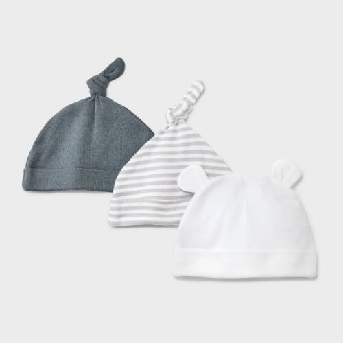 Baby 3pk Cotton Hats - Cloud Island™ Gray Newborn