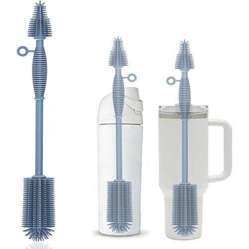 Silicone Bottle Brush,Double Sided with Sturdy Handle,Easy to Clean & Scratch-Free Brush for Baby Bottles,Sports Bottles,Insulated Bottles and 30/40 oz Tumblers (Blue)