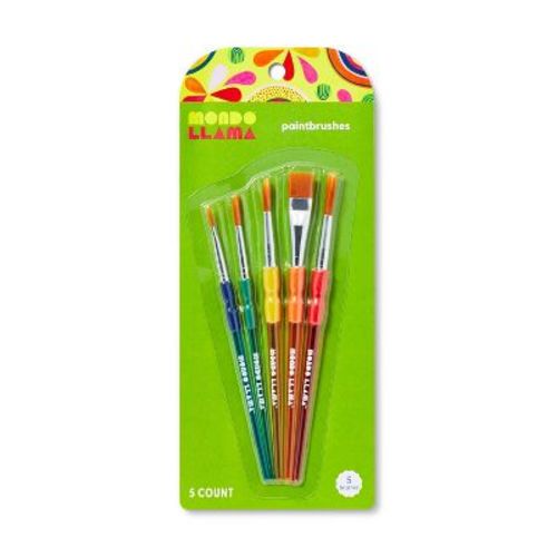 5ct Paintbrush Set - Mondo Llama™: Multicolor Artist Brushes for Watercolor, Round & Flat, 6.25" Length