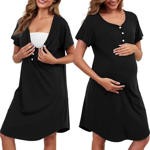 Marvmys Nursing Nightgown Womens Short Sleeve Breastfeeding Sleep Dress Button Maternity Delivery/Labor Gown S-3XL