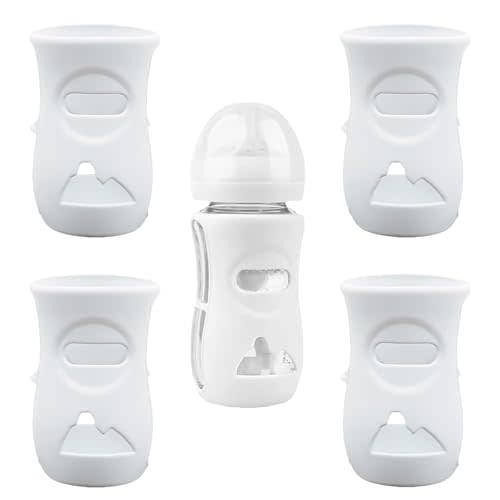 QinSuiKai 4 Pack Silicone Sleeves for Avent Natural Glass Baby Bottles, Anti Breakage Baby Bottle Holder, Compatible with Philips Avent Glass Natural Baby Bottle, BPA Free (White, 8 OZ)