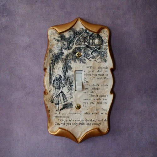 Alice in Wonderland Cheshire Cat Decoupage Book Page Light Switch Cover