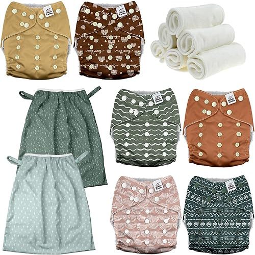 Mama Koala 3.0 Baby Cloth Diapers with 6 Inserts Bundle, with 2 Pack Reusable and Washable Waterproof Pail Liners