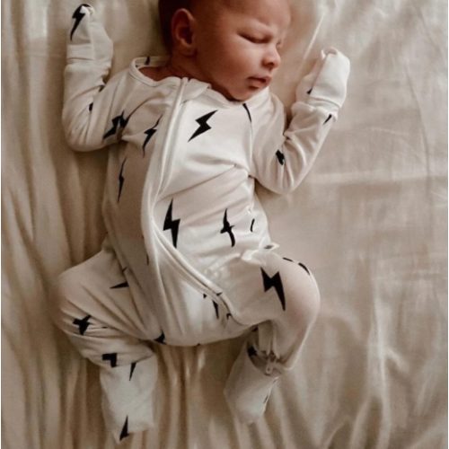 Forever French Baby - Bamboo Zip Pajamas | White & Black Lightning Bol