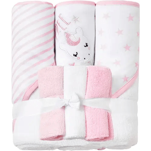 Viviland Baby Towels and Wash Cloths Set - Hooded Towels, Face Towels, Burp Cloths or Wipes - Absorbent Bath Towels - 6-Pack, Size 28 x 28 Inch (Pink Unicorn)