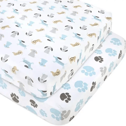 Standard Microfiber Fitted Crib Sheets for Baby Girl, Baby Boy, and Neutral, 2 Pack Crib Sheets Crib Essentials for Baby 28x52 Crib Sheets (Dogs & Paws)