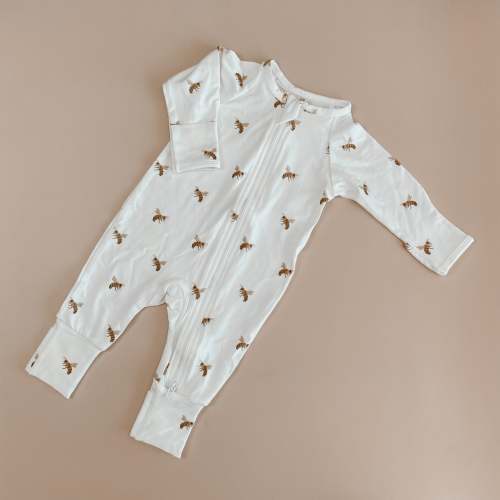 Honey Bee Long Sleeve Bamboo Zip Growsuit