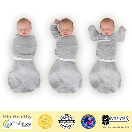 SwaddleDesigns Omni Swaddle Sack with Arms Up Half-Length Sleeves and Mitten Cuffs - Heathered Gray, Small 6-14 Lbs (0-3 Months)