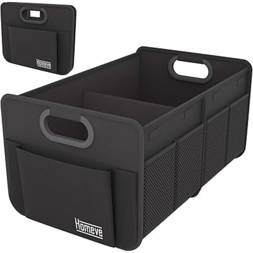 Homeve Car Trunk Organizer, Collapsible Multi-Compartment Car Organizer, Black, 2 Compart-Small