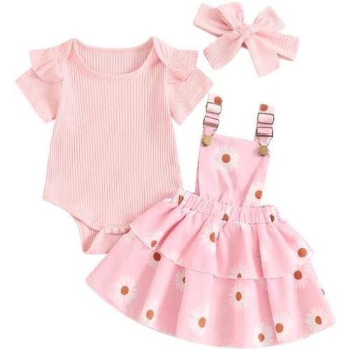 Mubineo Baby Girl Summer Clothes Cute Outfits Short Sleeve Romper Overall Skirt Dress Headband 3PCS Newborn Outfit