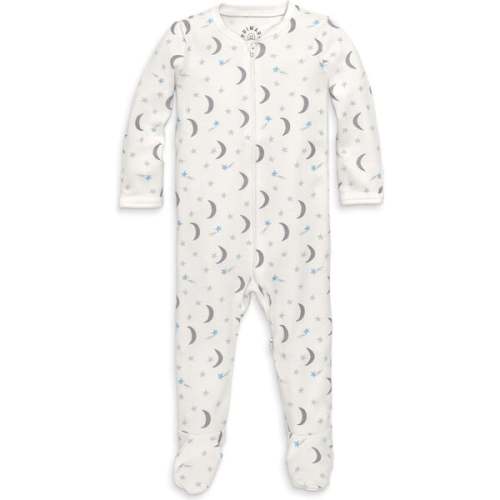 Baby Organic Zip Footie In Starry Night, Ivory Stars Moons - Primary | Maisonette