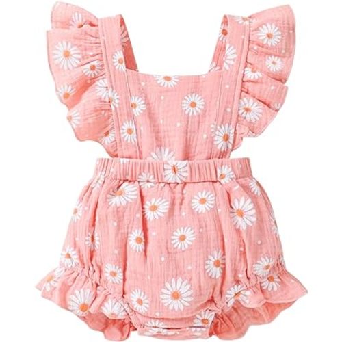 YOUNGER TREE Toddler Baby Girl Ruffled Sleeveless Romper Casual Summer Jumpsuit Cotton Linen Clothes