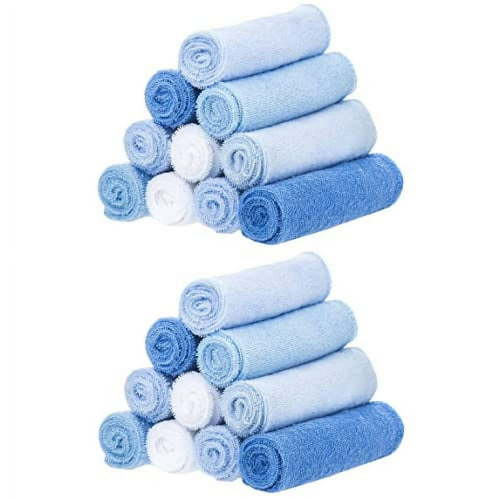 Spasilk 20 Terry Washcloth Wipes Set for Newborns and Infant Boys and Girls, Blue, Ideal Baby Shower Gift Pack