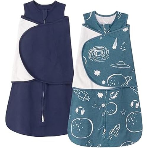 ZIGJOY Sleep Sack Swaddle 1.0 Tog Baby Wearable Blanket 100% Cotton Baby Swaddle Blanket for Newborns 0-6 Months for Boy Girl, Space&Blue