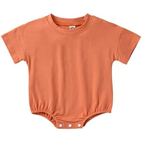 Merqwadd Baby Boy Girl Bubble Romper Infant Oversize Plain Crewneck T-Shirt Bodysuit Tops
