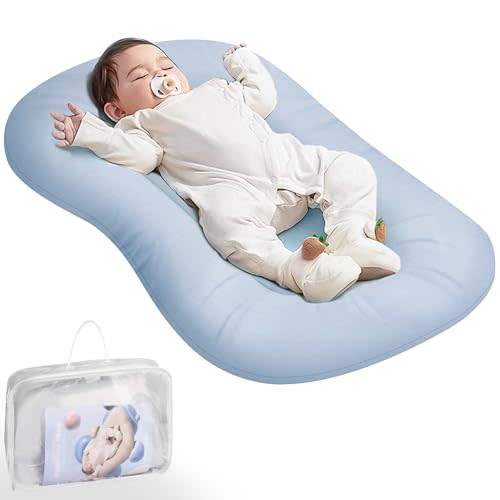 Baby Lounger - Baby Lounger Pillow for Newborn, 0-24 Months, Bionic Design Infant Lounger for Home and Travel, Soft Cotton, Newborn Babies Essentials Gifts, Zuma Blue