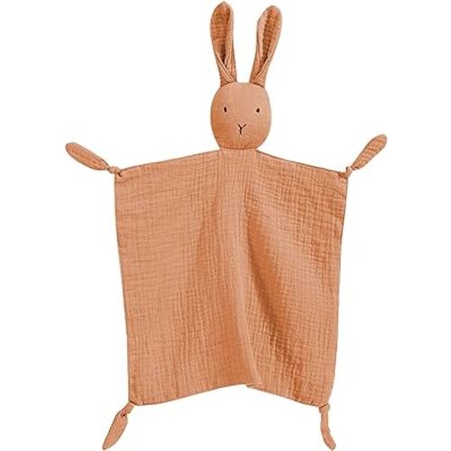Organic Cotton Muslin Lovey Blanket, Organic Cotton Muslin Bunny Security Blanket Soft & Breathable Lovie Baby Gifts for Boys and Girls