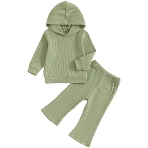 Toddler Baby Girl Clothes Ribbed Long Sleeve Hooded Sweatshirts and Bell Bottoms Pants Infant Fall Winter Outfit