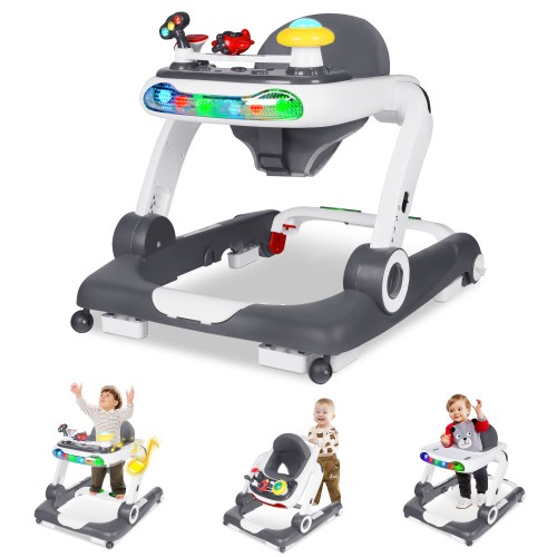 AILEEKISS Musical Baby Walker with Wheels, Activity Center Toddler Music Bouncer Walker, Grey