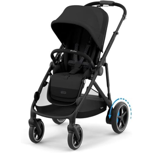 Cybex e-Gazelle S Electronic Assist Stroller – Gazelle S Single-to-Double Electric Stroller, Smart Assist, Rocking Mode, 20+ Configurations & Compact Fold, Moon Black with Black Frame