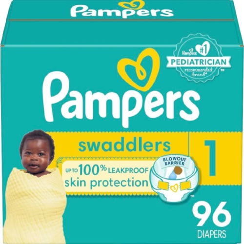 Pampers Baby Diapers - Swaddlers - Size 1, 96 Count, Ultra Absorbent Disposable Infant Diaper