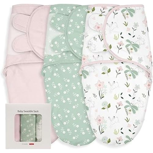 Baby Swaddle Sleep Sacks 3-Pack, Newborn Organic Cotton Swaddle Wraps with Adjustable Wings, Breathable Swaddling Blankets for 0–3 Months, Soft Infant Sleep Essentials