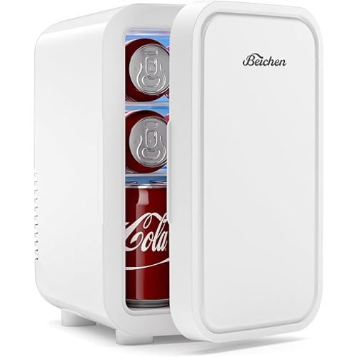 Mini Fridge,6 Liter / 8 Can Small Fridge for Bedroom, Car, Office & Dorm, 110V AC/DC Portable Thermoelectric Cooler & Warmer for Skincare, Food, Drinks, White