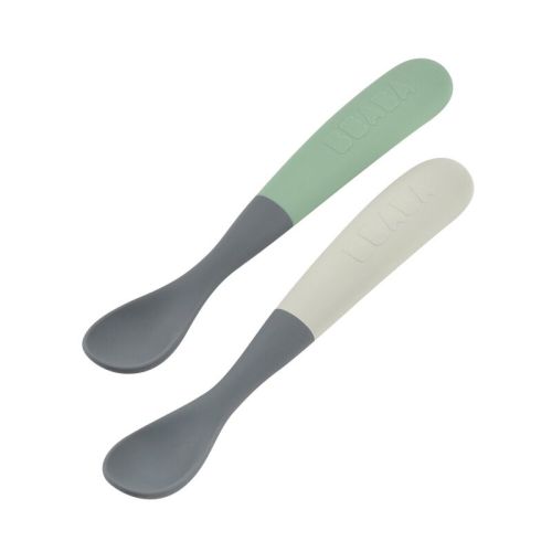 1st Stage Two-Tone Silicone Spoons Set of 2 - Mineral | BEABA | USA