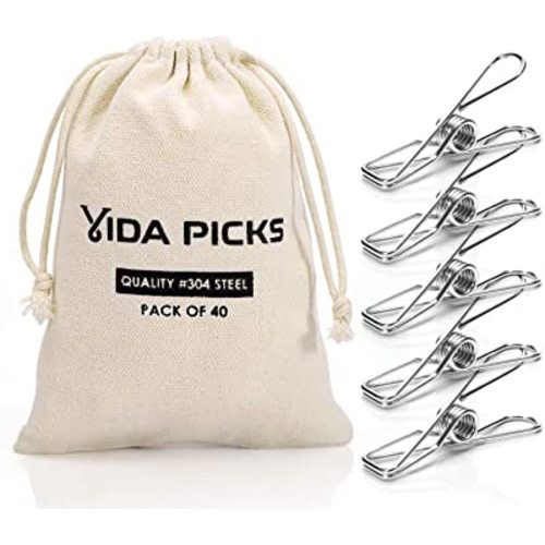40 Pack Wire Clothes Pins Heavy Duty Outdoor, Stainless Steel ClothesPins for Hanging Clothes, Metal Clothes Pegs, Clothing Clips, Laundry Pins 1.8mm Diameter 6cm Long