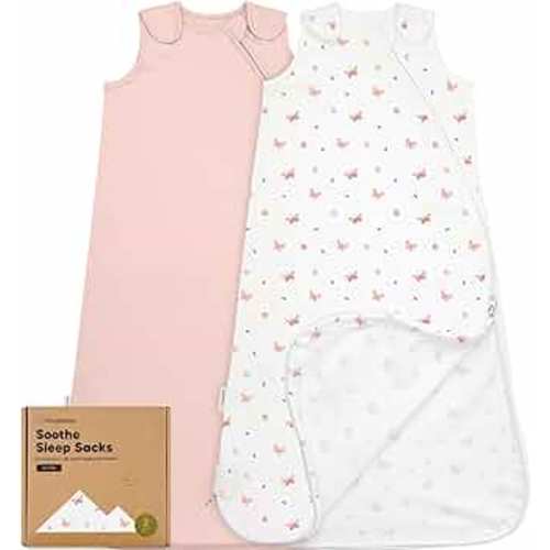 2-Pack Organic Sleep Sacks, 100% Cotton - Baby Sleeping Sack, Wearable Blanket Baby, Sleep Sack for Babies, Toddler Swaddle Sack, Newborn Baby Sleeping Bag, Infant Sleepsack, Girl,Boy (Butterflies, M)