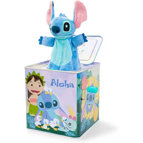 KIDS PREFERRED Disney Baby Lilo and Stitch Classic Jack in The Box Musical Toys for Babies and Toddlers, Pop Goes Stitch from A Colorful Box, 5 Inches