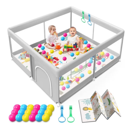 Baby Playpen with Mat, 50x50 Inch Playpen with Mat Waterproof for Babies and Toddlers Play Pen Playards Safety Gate Fence Active Center Indoor