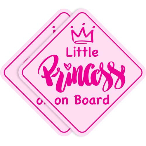 Stickios Little Princess Baby on Board Stickers - Removable Non-Magnetic Paint-Safe Signs for Cars & Windows - Made in USA - Baby Girl in Pink (2 Vinyl Decals)