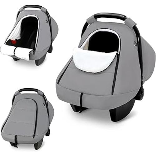 SWESEN Winter Car Seat Covers for Babies, Cozy & Warm Cover, Infant Car Seat Canopy Water Resistant, Universal Cold Weather Shield, Grey