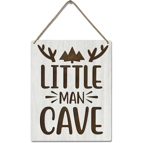 Woodland Nursery Wall Decor for Baby Boys Rustic Deer Forest Animal Wood Signs, Nursery Room Decor for Boys, Little Man Cave Sign Wooden Wall Art for Boys Bedroom Farmhouse Signs 10x8 Inch