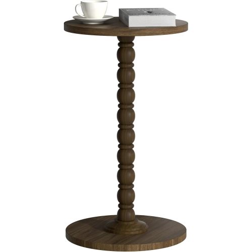 Modern Round Small End Table for Small Spaces, Pedestal Corner Side Table with Solid Wood Leg, Vintage Couch Drink Table for Sofa, Accent Coffee Tea Table for Living Room Bedroom, Walnut