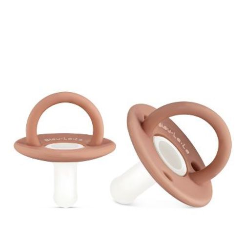 Bleu La La Lulababe Pacifier - Set of Soft Two Tone Pacifier for Newborns Infants and Babies (0-12 Months) - Camel + Sugar Swizzle, Stage 1: 0-12m