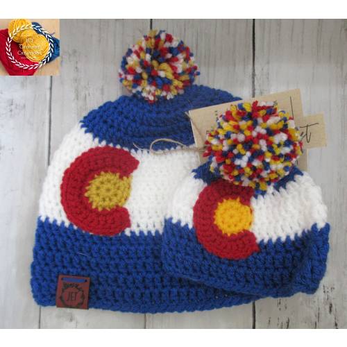 Crochet Colorado Flag Hat: Handmade Pom Pom Beanie