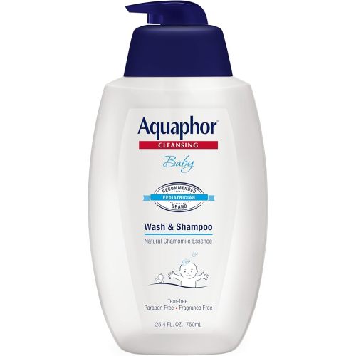 Aquaphor Baby Wash and Shampoo, Unscented Baby Shampoo and Wash, 25.4 Fl Oz Pump Bottle