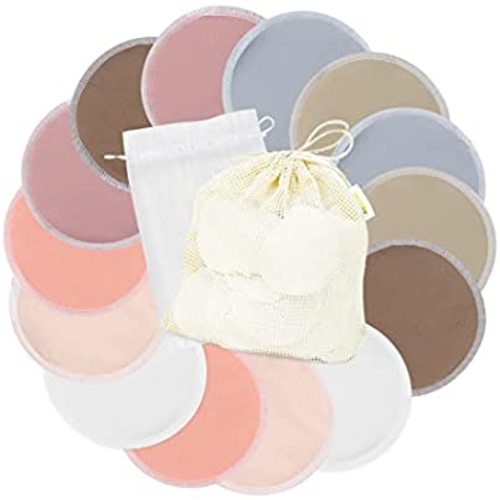 wegreeco Bamboo Nursing Breast Pads (14 Pack) + Laundry Bag & Travel Storage Bag, 4.7 inch Option - Washable & Reusable Breastfeeding Nursing Pads (Mild, Large)