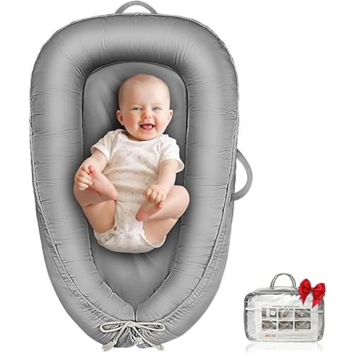 Baby Lounger - Infant Lounger for Newborn 0-24 Months, Waterproof Inner Cover and Pure Cotton Breathable Baby Nest Cover, Newborn Essentials for Baby Boys&Girls, Portable Baby Bed for Home and Travel