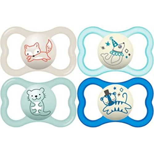 MAM Air Night & Day Baby Pacifier, for Sensitive Skin, Glows in The Dark, 6-16 Months, Baby Boy, 4 Count (Pack of 1)