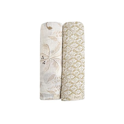 Crane Baby Soft Muslin Swaddle, Soft Swaddle Wraps for Boys and Girls, Beige and Safari Animal, 2 Count, 47" x 47"