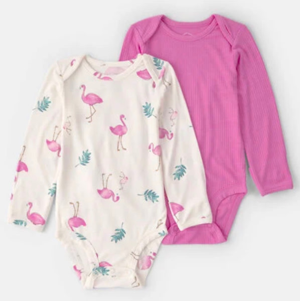Baby Girl 2-Pack Flamingo PurelySoft Long-Sleeve Multipack Bodysuits - Pink/Ivory | Carter's