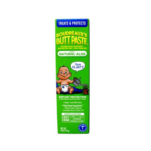 Boudreaux's Butt Paste with Natural* Aloe Diaper Rash Cream, Ointment for Baby, 4 oz Tube