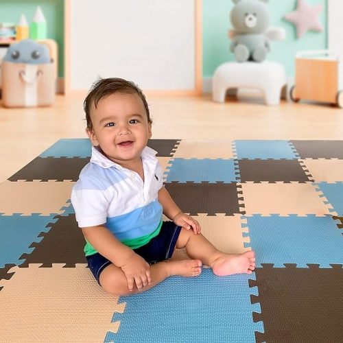 MioTetto 18 (2 for Free) Tiles of Soft Non-Toxic Baby Play Mat, Foam Floor Tiles, Jigsaw Puzzle Play Mat, Interlocking Floor Mats, Foam Mat for Babies, Toddlers & Kids Gym, Nursery, Playroom, 16 Sq Ft