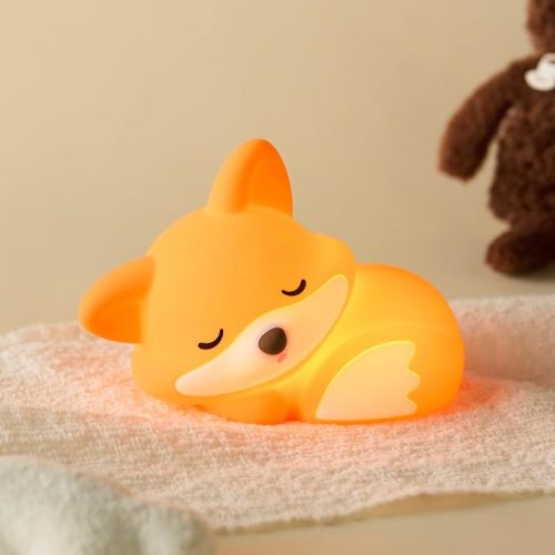 ATSUI Fox Night Light, LED Squishy Novelty Animal Lamp, Food Grade Silicone, 2 Level Dimmable, Nursery Nightlight for Desk Decor, Funny Gifts Stuff for Boys Girls Baby, White Elephant Gifts